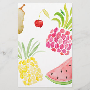 Watercolor fruit cherry pineapple watermelon stationery