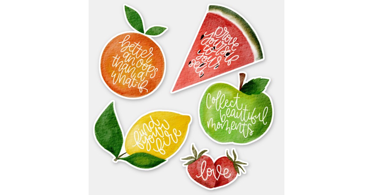 Watercolor Fruit Hand Lettered Quote Stickers