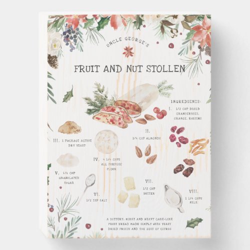 Watercolor Fruit  Nut Stollen Recipe  Holiday Wooden Box Sign