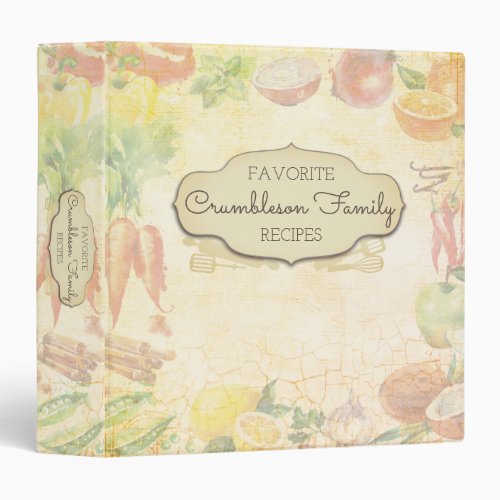 Watercolor fruit vegetable cookbook recipe binder