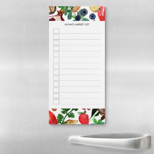 Watercolor Fruit  Veggies Grocery Shopping List Magnetic Notepad