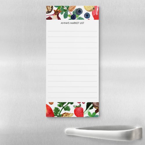 Watercolor Fruit  Veggies Grocery Shopping List Magnetic Notepad