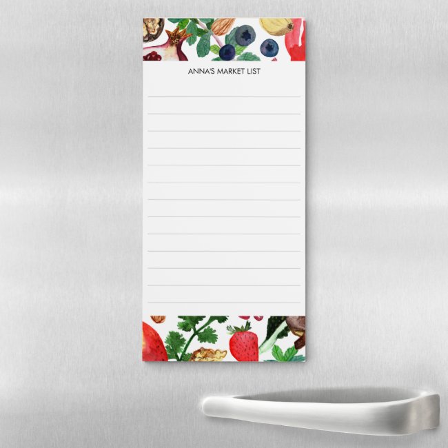 Watercolor Fruit & Veggies Grocery Shopping List Magnetic Notepad