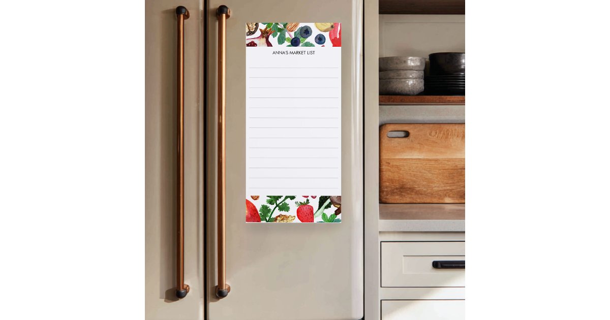 Watercolor Fruit & Veggies Grocery Shopping List Magnetic Notepad | Zazzle