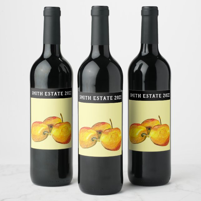 Watercolor fruit yellow pear fruit wine label (Bottles)