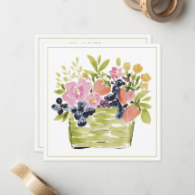 Watercolor Fruits and Flowers Basket