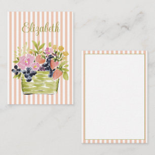 Watercolor Fruits and Flowers Basket on Stripes Note Card
