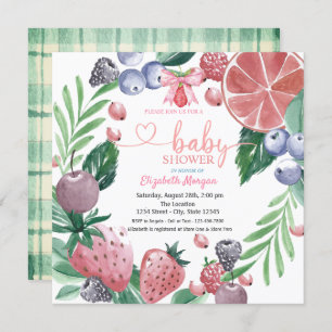 Watercolor Fruits Berry Plaid Sweet Baby Shower Invitation