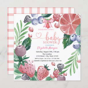 Watercolor Fruits Plaid Red Berry Sweet Invitation