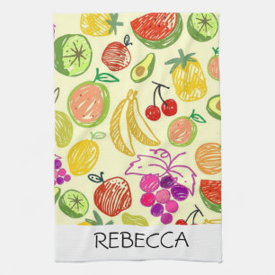 Watercolor Fruits Seamless Colourful Monogram Kitchen Towel