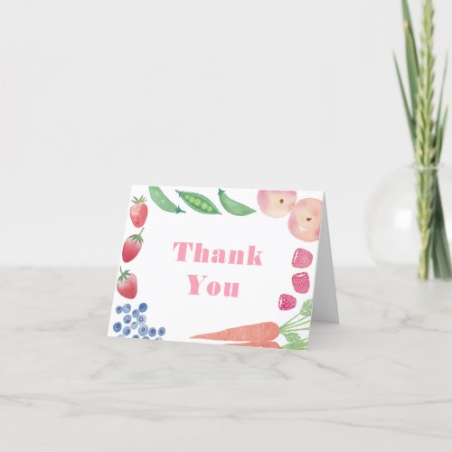 Watercolor Fruits Vegetables Girl Baby Shower Thank You Card