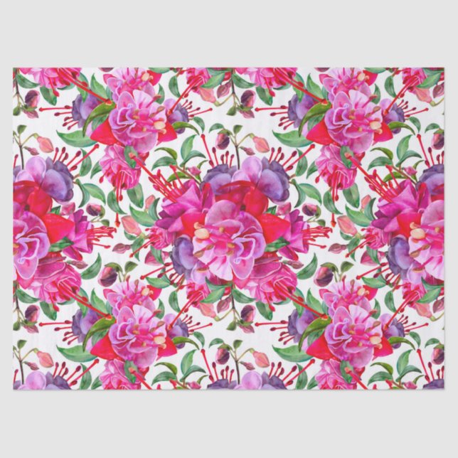 Watercolor Fuchsia Blooms Tissue Paper (Front)