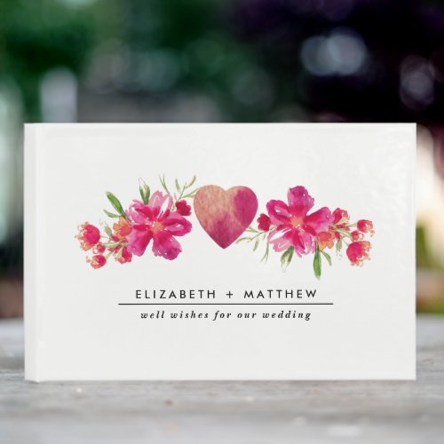 Watercolor Fuchsia Floral Painting Wedding Guest Book