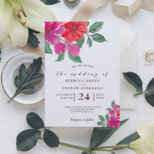 Watercolor Fuchsia Floral Wedding Invitation