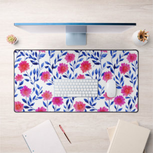 Watercolor Fuchsia Flowers Elegant Floral Pattern Desk Mat