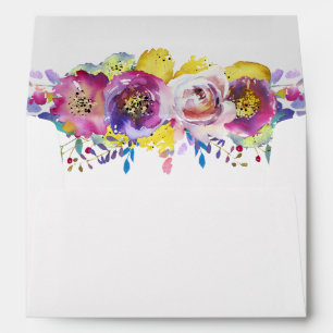 Watercolor Fuchsia Gold Floral for 5x7 Invitation Envelope