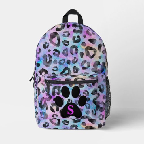 Watercolor Fuchsia Leopard Print Black Paw Cool  Printed Backpack