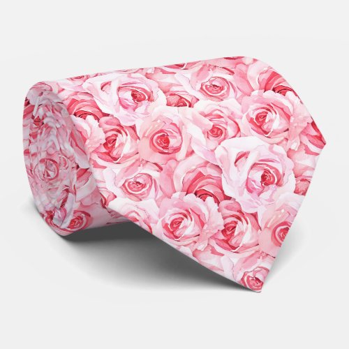Watercolor fuchsia pink roses neck tie