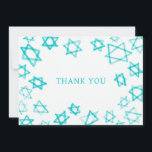 Watercolor Fun Aqua Star of David Bar Bat Mitzvah  Thank You Card<br><div class="desc">Perfect fun THANK YOU card to send after a bat mitzvah, bar mitzvah or other Jewish celebration! Hand made watercolor art for you on the front and blank back side! FULLY CUSTOMIZABLE! Click on “Personalize” above to edit the text. Click "edit using design tool" to adjust the fonts, colors and...</div>