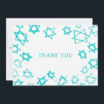 Watercolor Fun Aqua Star of David Bar Bat Mitzvah  Thank You Card<br><div class="desc">Perfect fun THANK YOU card to send after a bat mitzvah, bar mitzvah or other Jewish celebration! Hand made watercolor art for you on the front and blank back side! FULLY CUSTOMIZABLE! Click on “Personalize” above to edit the text. Click "edit using design tool" to adjust the fonts, colors and...</div>
