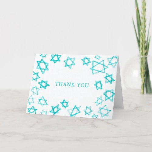 Watercolor Fun Aqua Star of David Bar Bat Mitzvah  Thank You Card