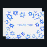 Watercolor Fun Blue Star of David Bar Bat Mitzvah  Thank You Card<br><div class="desc">Perfect fun THANK YOU card to send after a bat mitzvah, bar mitzvah or other Jewish celebration! Hand made watercolor art for you on the front and blank back side! FULLY CUSTOMIZABLE! Click on “Personalize” above to edit the text. Click "edit using design tool" to adjust the fonts, colors and...</div>