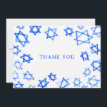 Watercolor Fun Blue Star of David Bar Bat Mitzvah  Thank You Card<br><div class="desc">Perfect fun THANK YOU card to send after a bat mitzvah, bar mitzvah or other Jewish celebration! Hand made watercolor art for you on the front and blank back side! FULLY CUSTOMIZABLE! Click on “Personalize” above to edit the text. Click "edit using design tool" to adjust the fonts, colors and...</div>