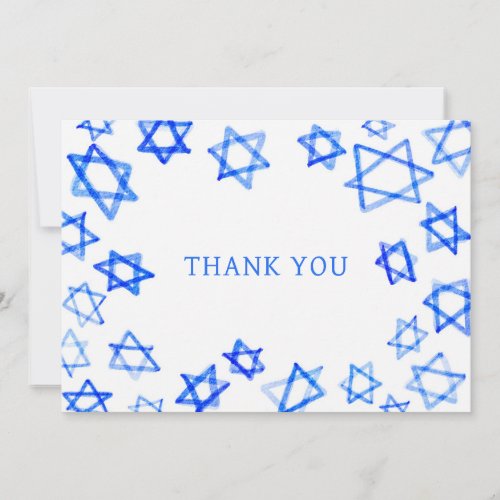 Watercolor Fun Blue Star of David Bar Bat Mitzvah  Thank You Card