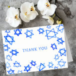 Watercolor Fun Blue Star of David Bar Bat Mitzvah  Thank You Card<br><div class="desc">Perfect fun THANK YOU card to send after a bat mitzvah, bar mitzvah or other Jewish celebration! Hand made watercolor art for you on the front and blank inside! FULLY CUSTOMIZABLE! Click on “Personalize” above to edit the text. Click "edit using design tool" to adjust the fonts, colors and placements....</div>