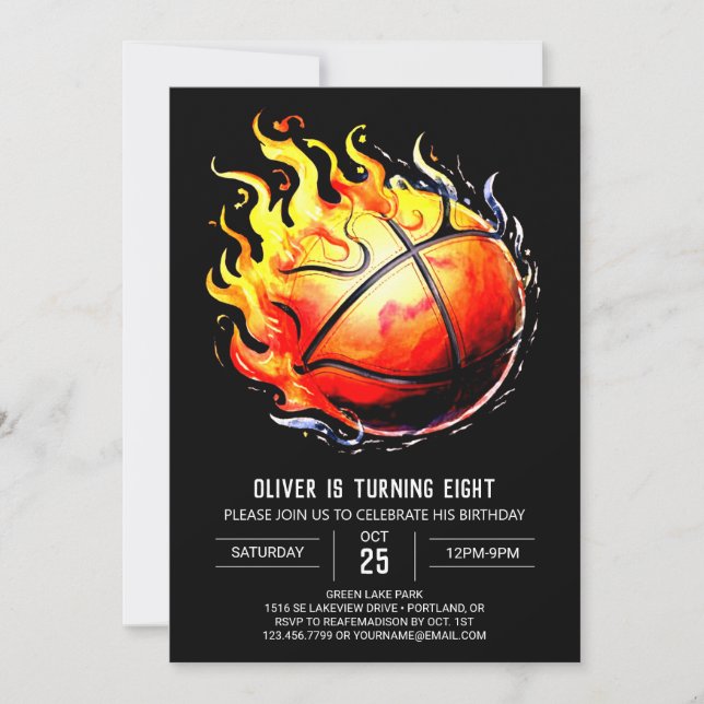 Watercolor Fun Boy Basketball Birthday Invitation (Front)