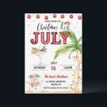 Watercolor Fun Christmas In July Party Invitation<br><div class="desc">This adorable invitation features watercolor elements depicting "Christmas in July." The words "Christmas" and "July" are prominently displayed, with the "July" written in red letters. The "In" is green, with a Santa hat over the "N." A palm tree is decorated with Christmas lights, and a snowman wearing a flower lei...</div>