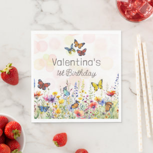 Watercolor Fun Colorful Wildflowers & Butterflies  Napkins