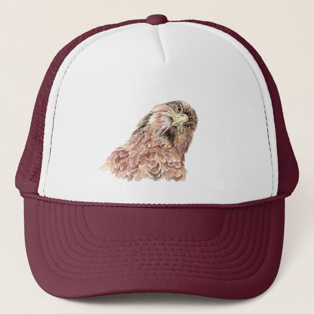 Watercolor Fun Curious Hawk Bird Wildlife Nature  Trucker Hat (Front)