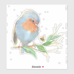 Watercolor Fun English Robin Bird & Bee Sticker