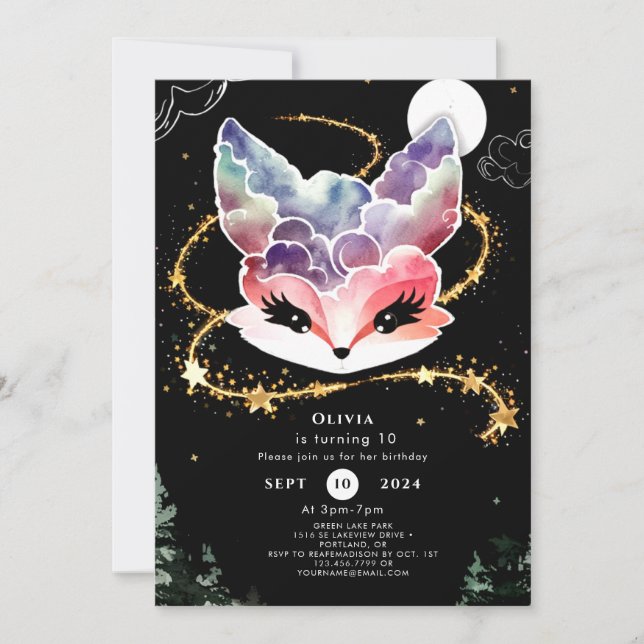 Watercolor Fun Fox Birthday Invitation (Front)