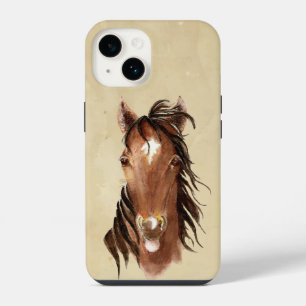 Watercolor Fun Horse Sticking Tongue out iPhone 14 Case