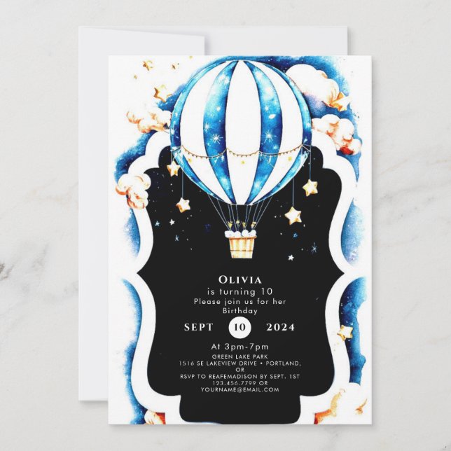 Watercolor Fun Hot Air Balloon Birthday Invitation (Front)
