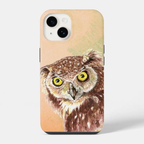Watercolor Fun Judgemental Owl Watching You iPhone 14 Case