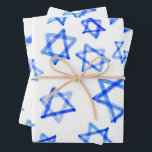 Watercolor Fun Messy Cool Blue Star of David  Wrapping Paper Sheets<br><div class="desc">Perfect for bat mitzvah, bar mitzvah, wedding, Hanukkah or other Jewish celebration! Hand made watercolor art for you. Design is also available as matching invitations, postcards or folded paper cards, check my shop! THANK YOU FOR SUPPORTING INDEPENDENT ARTISTS! All artwork and designs are created by me. I love to draw...</div>