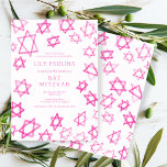 Watercolor Fun Pink Star of David Bar Bat Mitzvah Invitation<br><div class="desc">Perfect fun card to announce a bat mitzvah, bar mitzvah or other Jewish celebration! Hand made watercolor art for you on the front and back side! FULLY CUSTOMIZABLE! Click on “Personalize” above to edit the text. Click "edit using design tool" to adjust the fonts, colors and placements and to delete...</div>