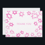Watercolor Fun Pink Star of David Bar Bat Mitzvah  Thank You Card<br><div class="desc">Perfect fun THANK YOU card to send after a bat mitzvah, bar mitzvah or other Jewish celebration! Hand made watercolor art for you on the front and blank back side! FULLY CUSTOMIZABLE! Click on “Personalize” above to edit the text. Click "edit using design tool" to adjust the fonts, colors and...</div>