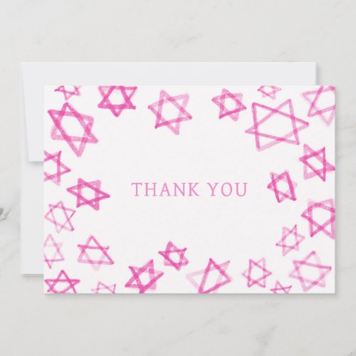 Watercolor Fun Pink Star of David Bar Bat Mitzvah  Thank You Card