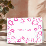 Watercolor Fun Pink Star of David Bar Bat Mitzvah  Thank You Card<br><div class="desc">Perfect fun THANK YOU card to send after a bat mitzvah, bar mitzvah or other Jewish celebration! Hand made watercolor art for you on the front and blank inside! FULLY CUSTOMIZABLE! Click on “Personalize” above to edit the text. Click "edit using design tool" to adjust the fonts, colors and placements....</div>