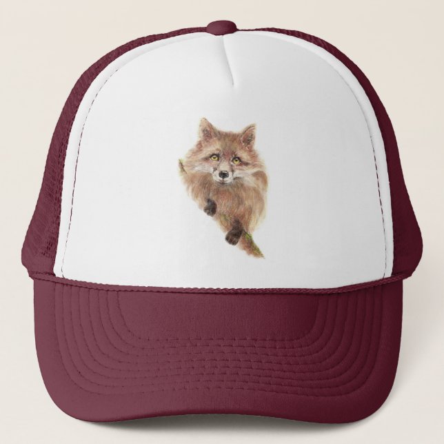Watercolor Fun Red Fox Foxes Wildlife Nature Trucker Hat (Front)