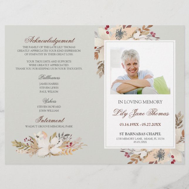 Watercolor Funeral Program | In Loving Memory Flyer (Front)