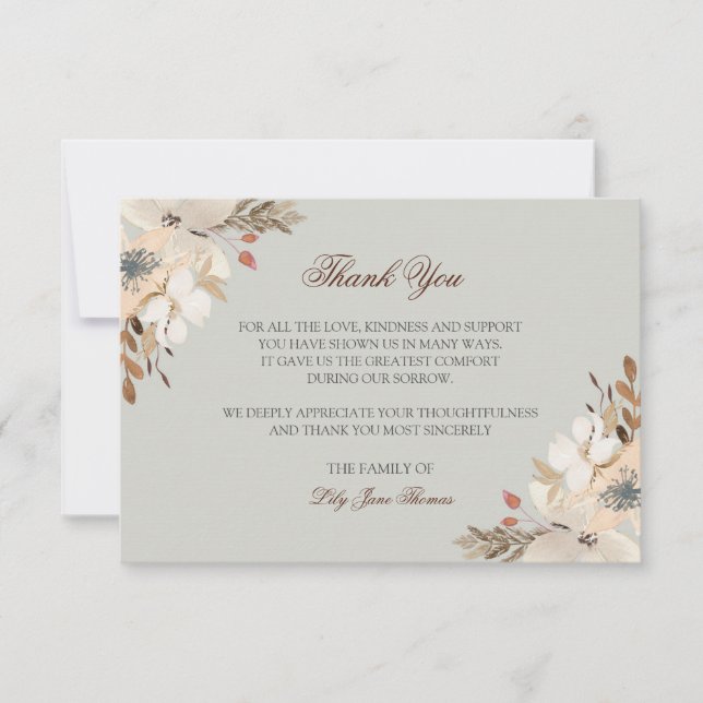 Watercolor Funeral Thank You Card | Memorial Card (Front)