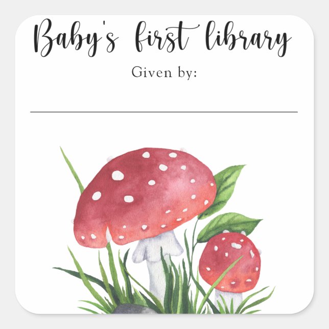 Watercolor fungi - baby's first library square sticker (Front)