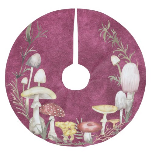 Watercolor Fungi Mushroom Christmas Holiday Brushed Polyester Tree Skirt