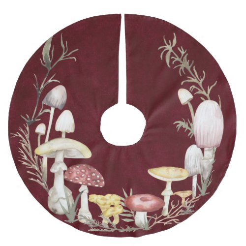 Watercolor Fungi Mushroom Christmas Holiday  Brushed Polyester Tree Skirt