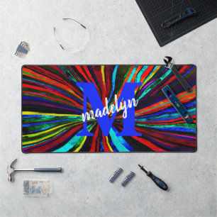 WATERCOLOR FUNKY STRIPE MONOGRAM DESIGN DESK MAT